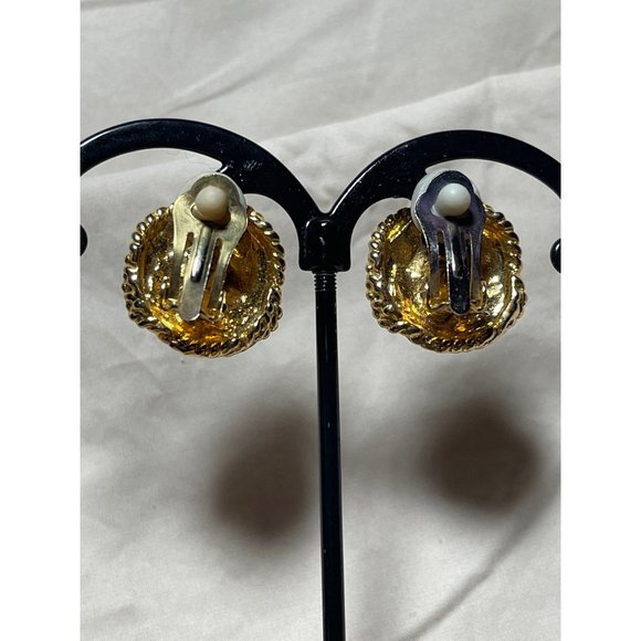 Gold Tone Knot Rope Faux Pearl Clip-On Earrings - Picture 8 of 13